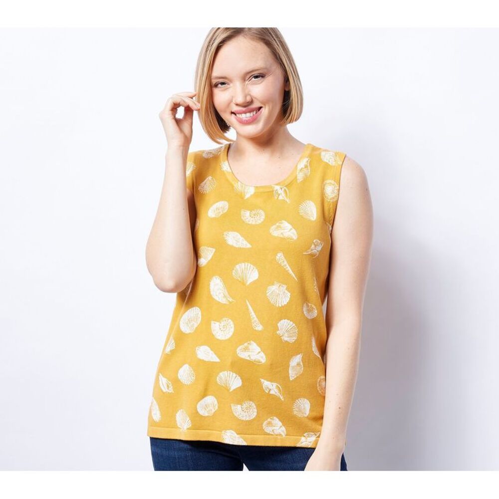 Isaac Mizrahi Live! Women's Top Sweater Sz L Bridgehampton Printed Yellow